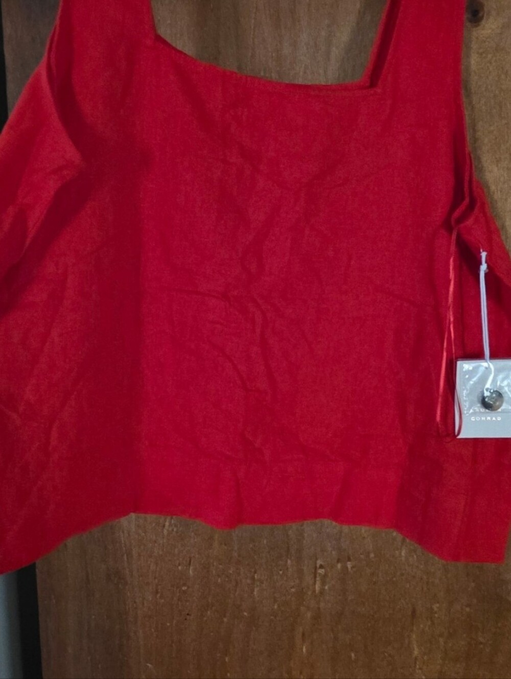 Red Tank Top With Button Down Back Detail - Picture 6 of 7